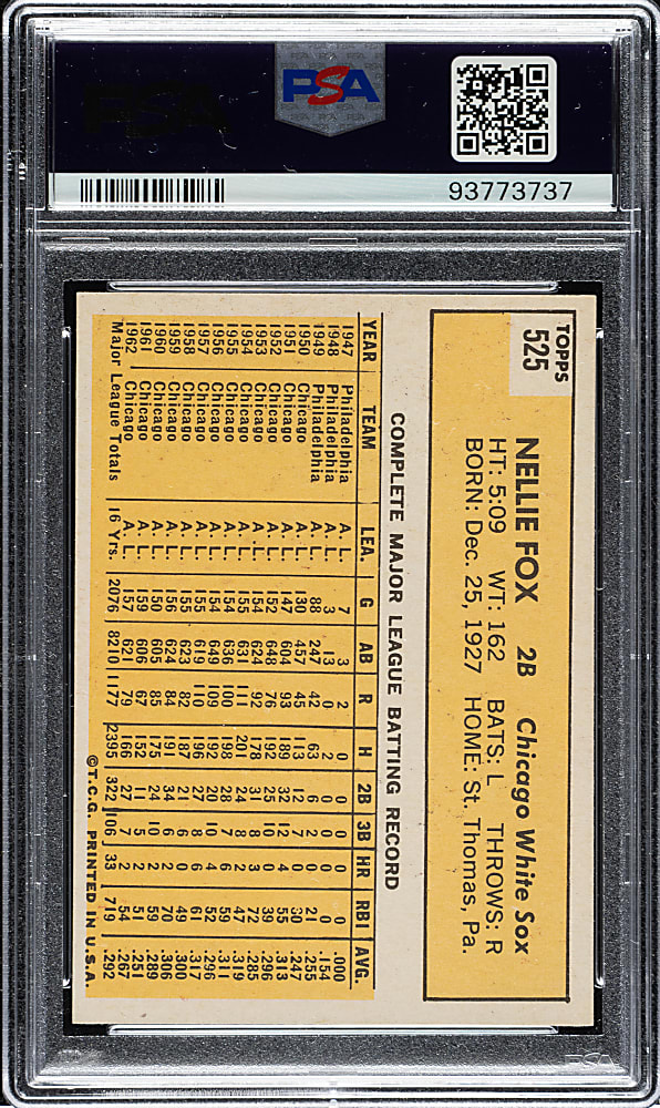 1963 Topps #525 Nellie Fox PSA NM-MT 8