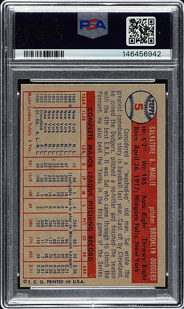 1957 Topps #5 Sal Maglie PSA NM 7