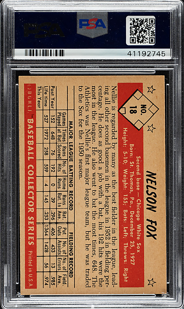 1953 Bowman Color #18 Nelson Fox PSA NM 7