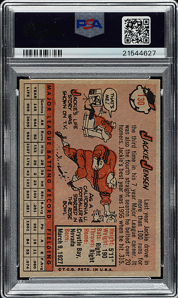 1958 Topps #130 Jackie Jensen PSA NM-MT 8