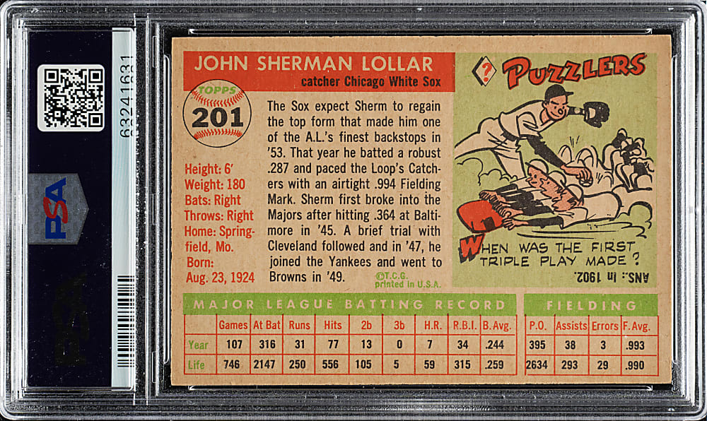 1955 Topps #201 Sherm Lollar PSA NM 7