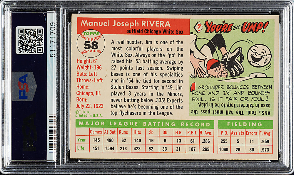 1955 Topps #58 Jim Rivera PSA NM 7