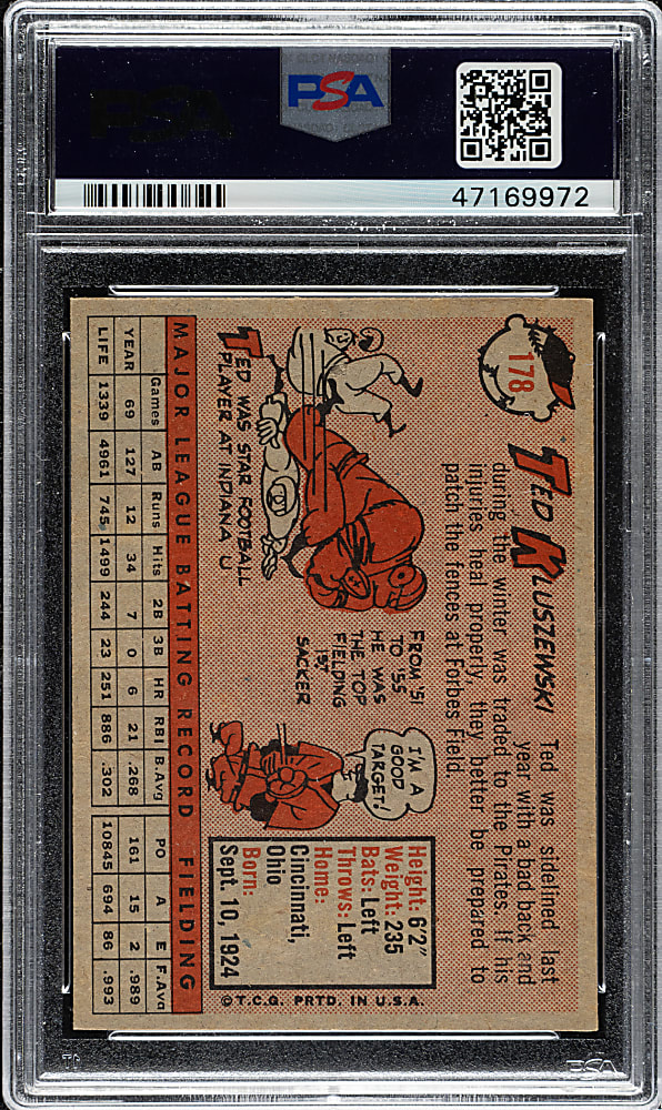 1958 Topps #178 Ted Kluszewski PSA NM 7