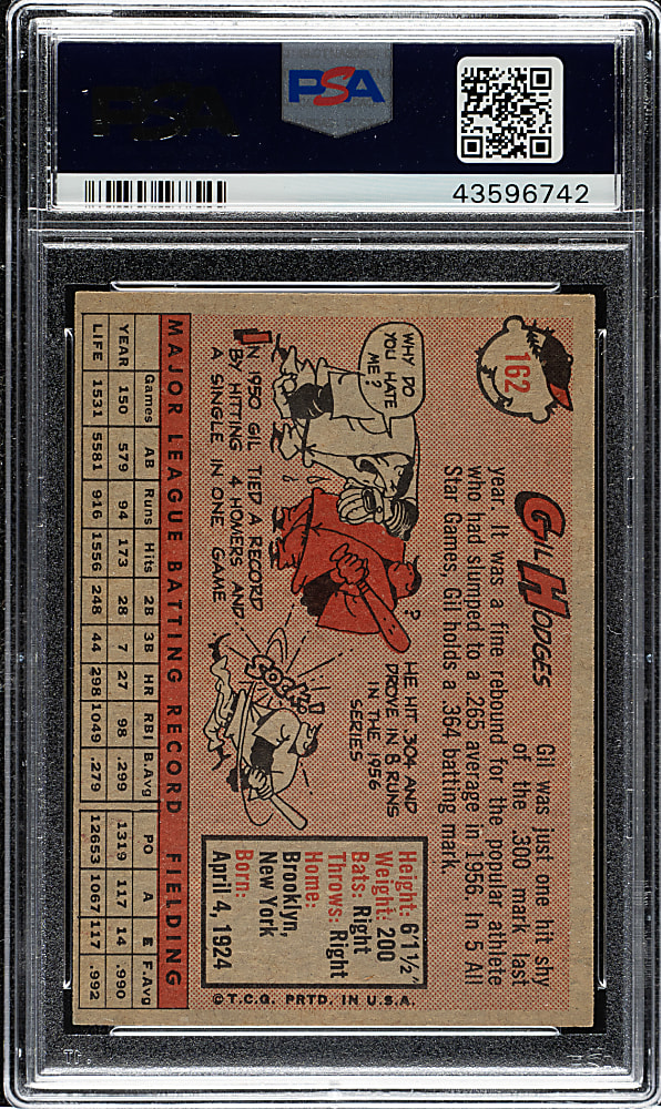 1958 Topps #162 Gil Hodges PSA NM 7
