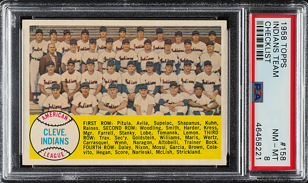 1958 Topps #158 Cleveland Indians Team PSA NM-MT 8