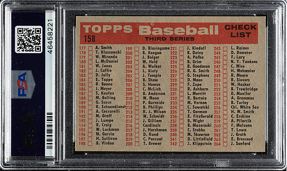 1958 Topps #158 Cleveland Indians Team PSA NM-MT 8
