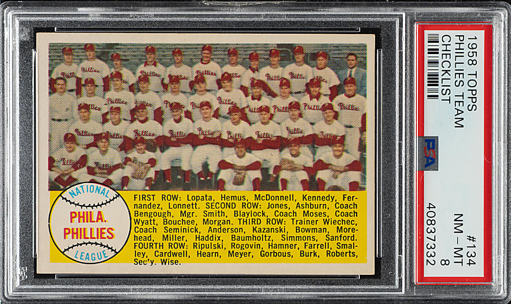 1958 Topps #134 Philadelphia Phillies Team PSA NM-MT 8