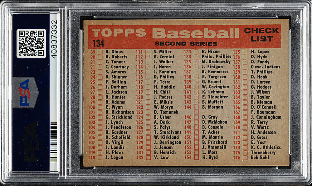 1958 Topps #134 Philadelphia Phillies Team PSA NM-MT 8