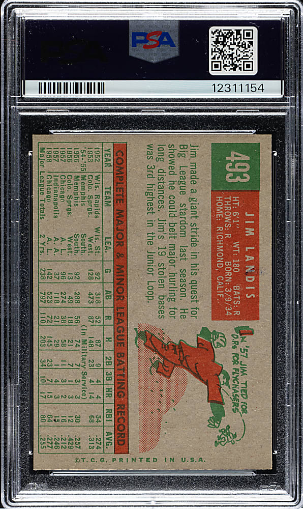 1959 Topps #493 Jim Landis PSA MINT 9
