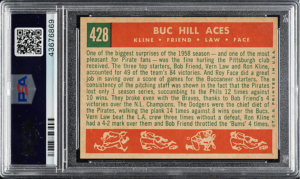 1959 Topps #428 Buc Hill Aces PSA MINT 9