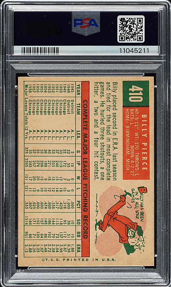 1959 Topps #410 Billy Pierce PSA MINT 9