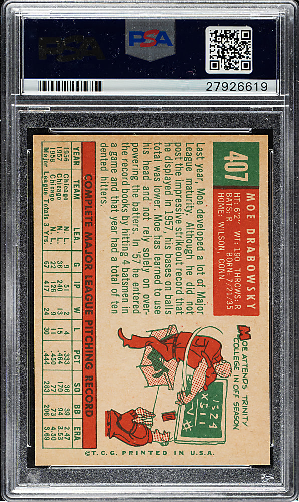 1959 Topps #407 Moe Drabowsky PSA MINT 9