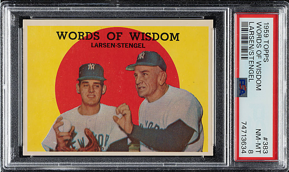 1959 Topps #383 Words Of Wisdom with Casey Stengel and Don Larsen PSA NM-MT 8