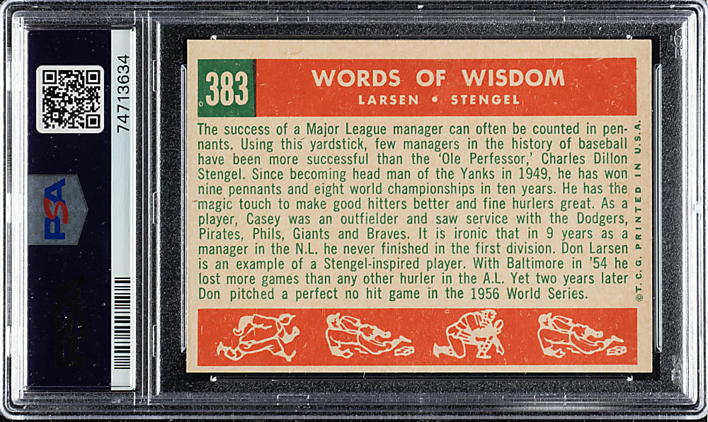 1959 Topps #383 Words Of Wisdom with Casey Stengel and Don Larsen PSA NM-MT 8