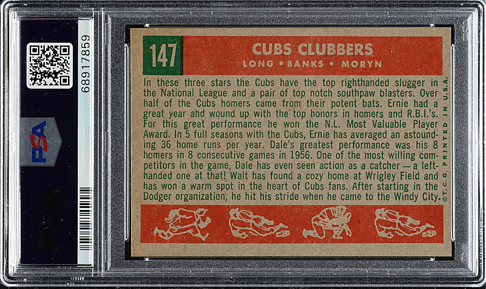 1959 Topps #147 Cubs Clubbers with Ernie Banks PSA NM-MT 8