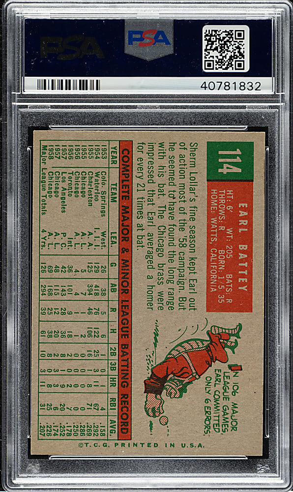 1959 Topps #114 Earl Battey PSA NM-MT 8