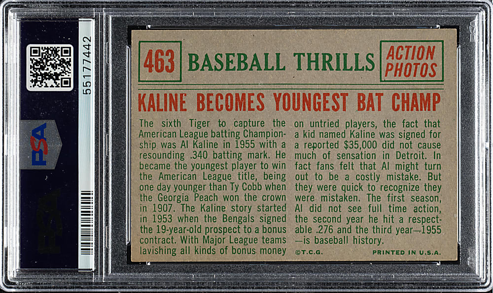 1959 Topps #463 Al Kaline Becomes Youngest Bat Champ PSA NM-MT 8