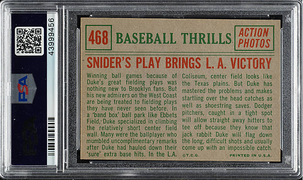 1959 Topps #468 Duke Snider Play Brings L.A. Victory PSA NM-MT 8
