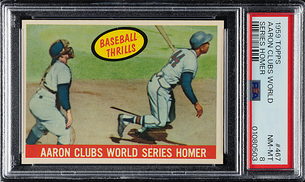 1959 Topps #467 Hank Aaron Clubs World Series Homer PSA NM-MT 8