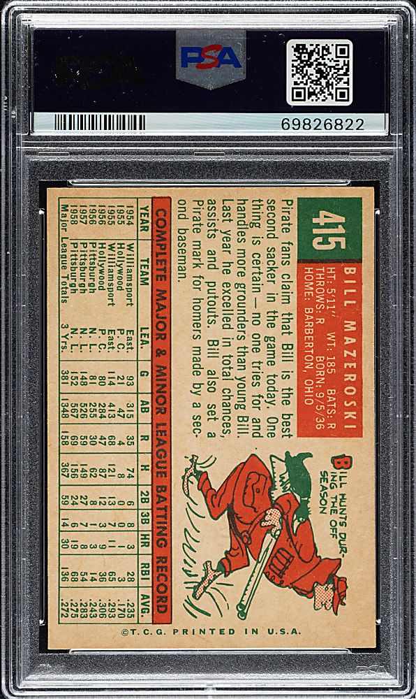 1959 Topps #415 Bill Mazeroski PSA NM-MT 8