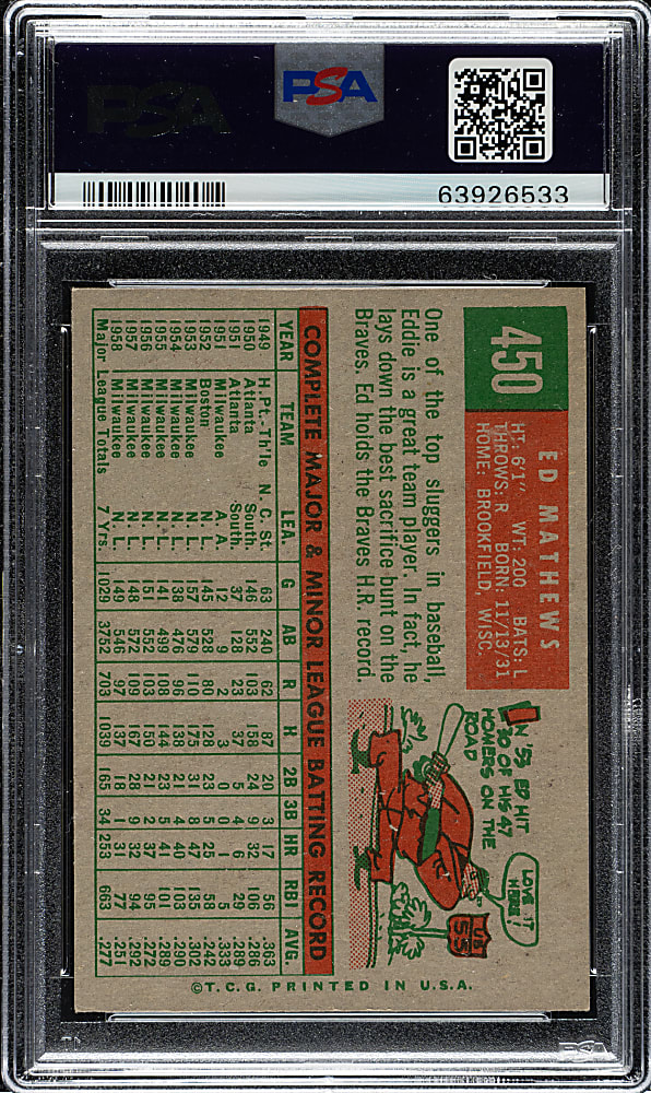 1959 Topps #450 Ed Mathews PSA NM-MT 8