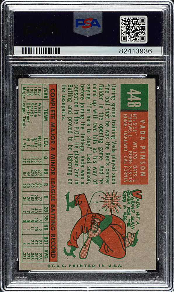 1959 Topps #448 Vada Pinson PSA NM-MT 8