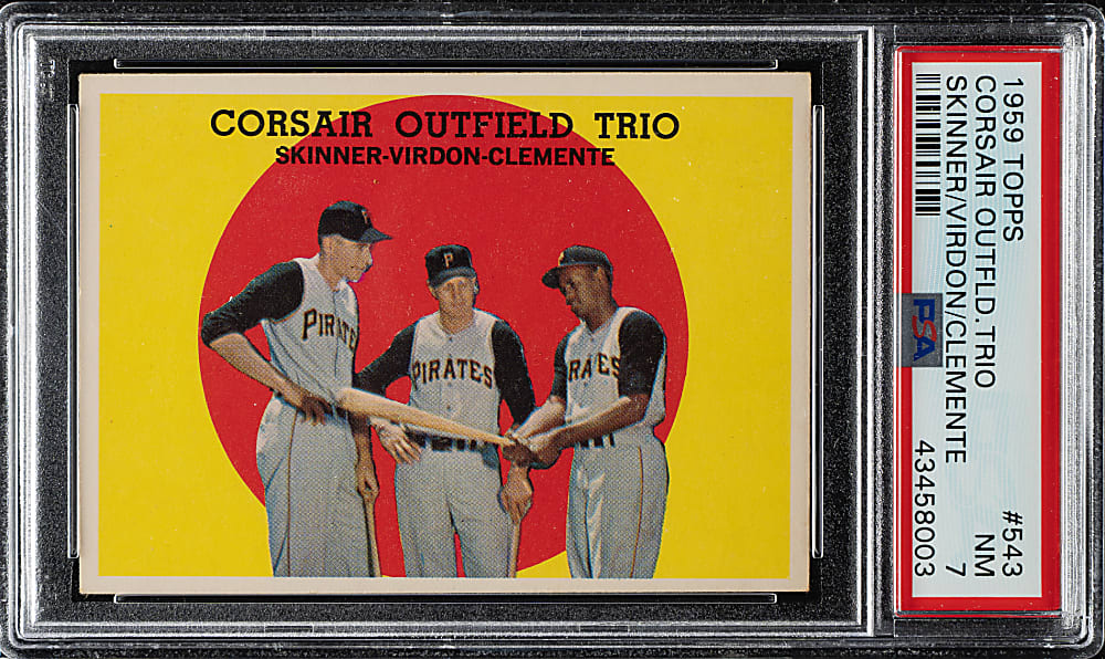 1959 Topps #543 Corsair Outfield Trio with Roberto Clemente PSA NM 7
