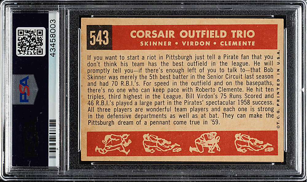 1959 Topps #543 Corsair Outfield Trio with Roberto Clemente PSA NM 7