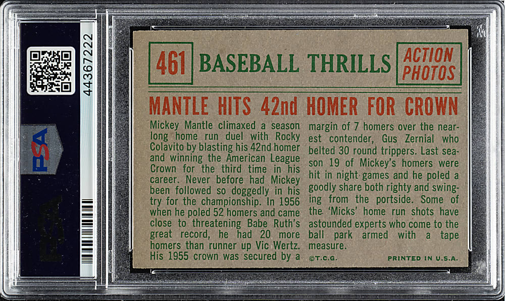 1959 Topps #461 Mantle Hits 42nd Home Run PSA NM 7