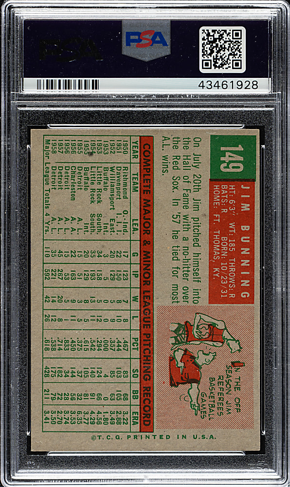 1959 Topps #149 Jim Bunning PSA NM 7