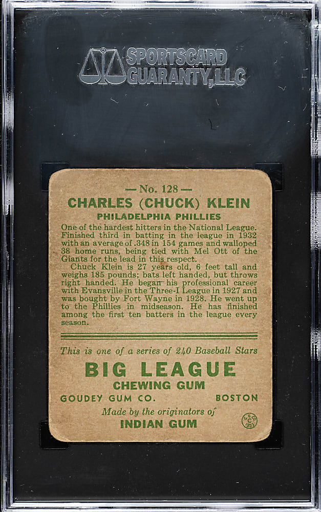 1933 R319 Goudey #128 Chuck Klein SGC GOOD 2