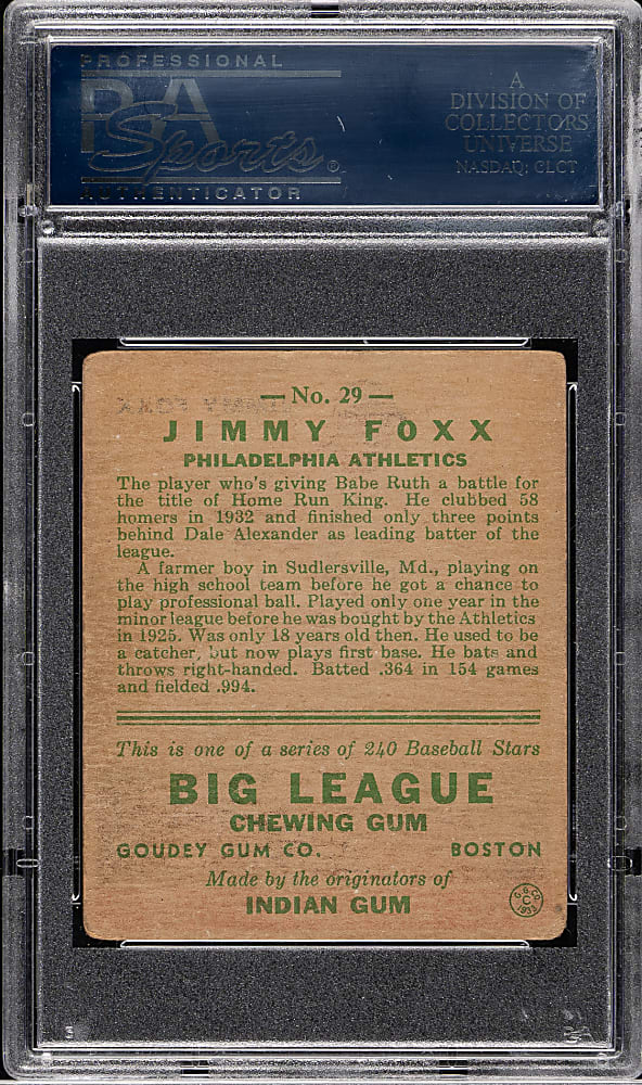 1933 R319 Goudey #29 Jimmie Foxx PSA GOOD 2