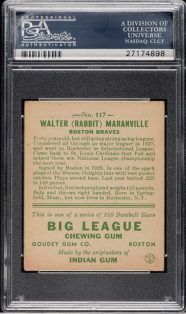 1933 R319 Goudey #117 Rabbit Maranville PSA VG-EX+ 4.5