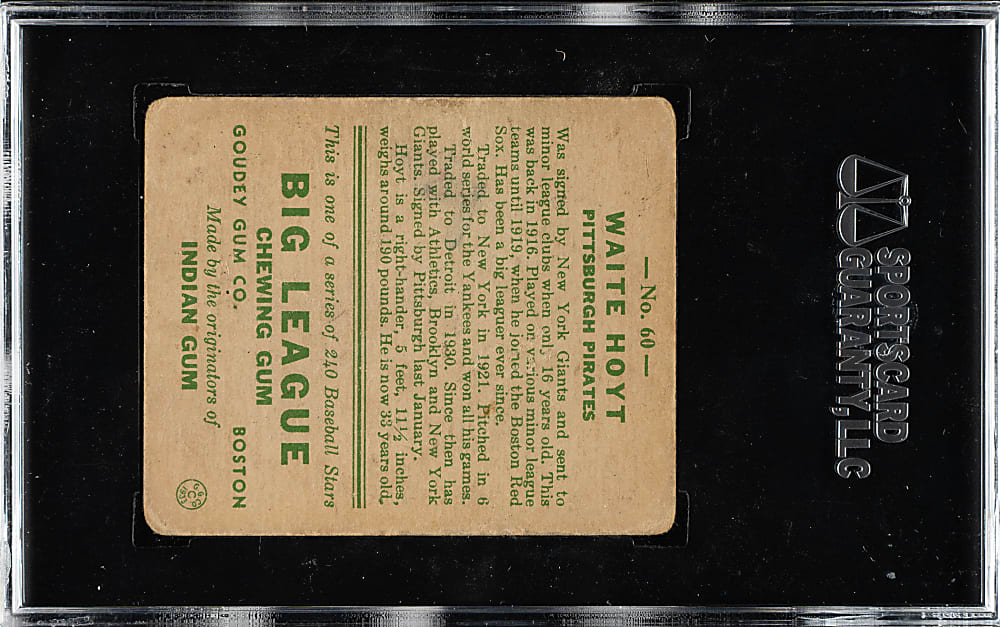 1933 R319 Goudey #60 Waite Hoyt SGC GOOD+ 35