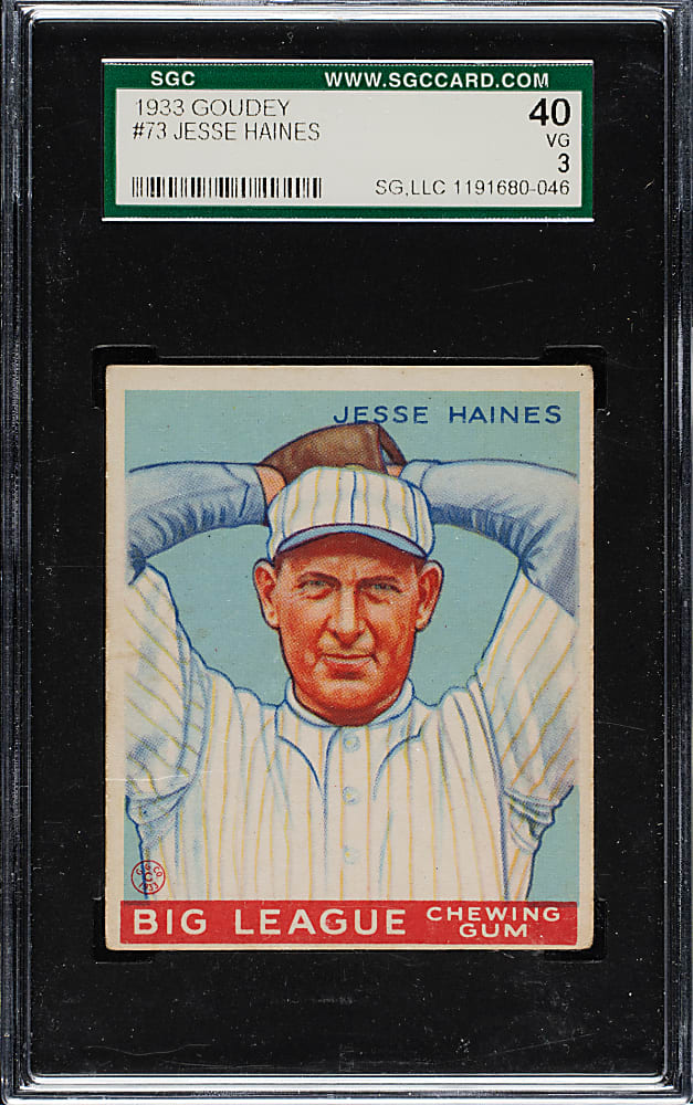 1933 R319 Goudey #73 Jesse Haines SGC VG 40