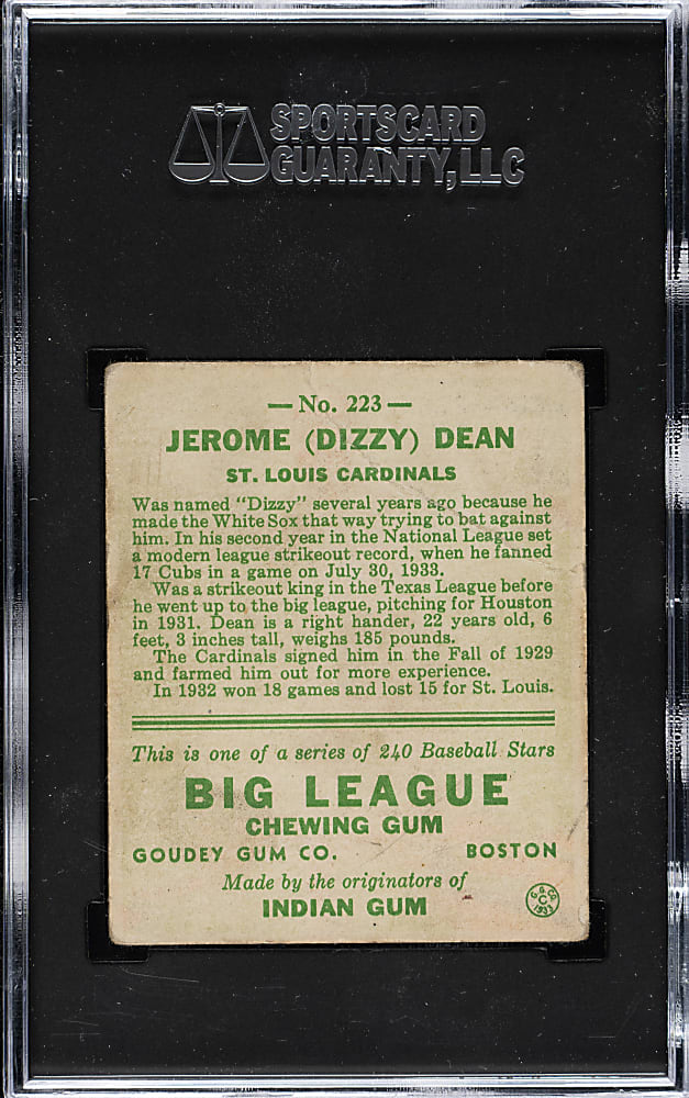 1933 R319 Goudey #223 Dizzy Dean SGC GOOD 2