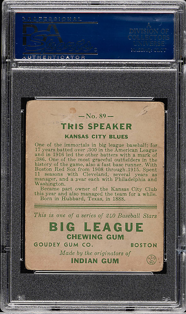 1933 R319 Goudey #89 Tris Speaker PSA GOOD 2 (MC)