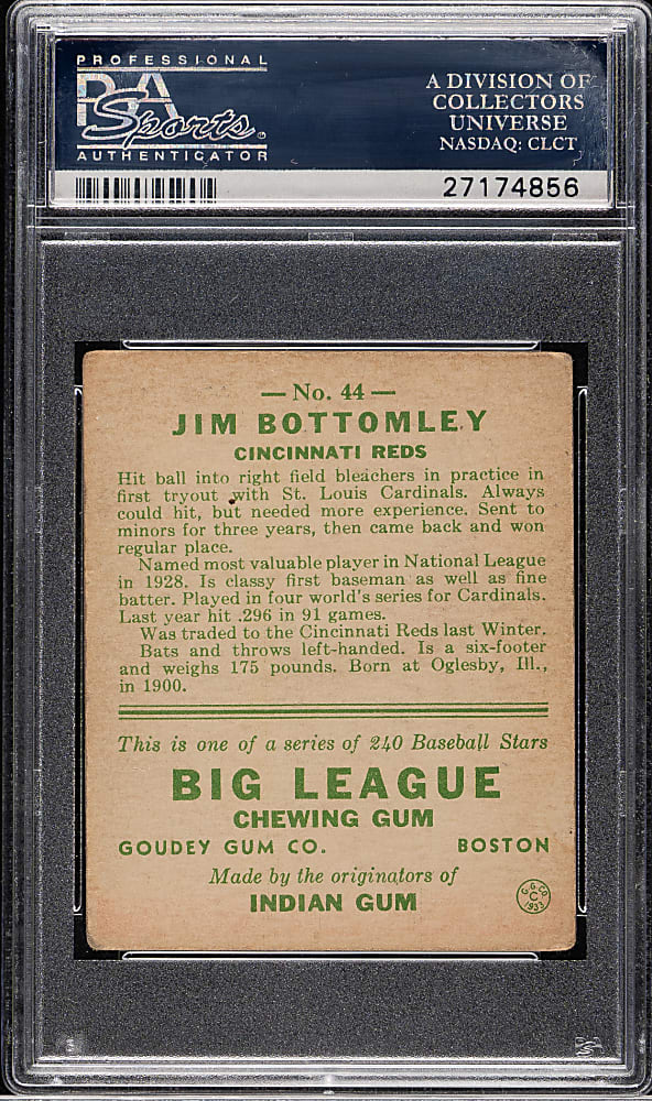 1933 R319 Goudey #44 Jim Bottomley PSA VG 3 (MK)
