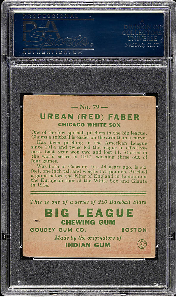 1933 R319 Goudey #79 Red Faber PSA VG-EX 4