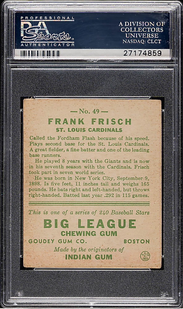 1933 R319 Goudey #49 Frank Frisch PSA VG+ 3.5