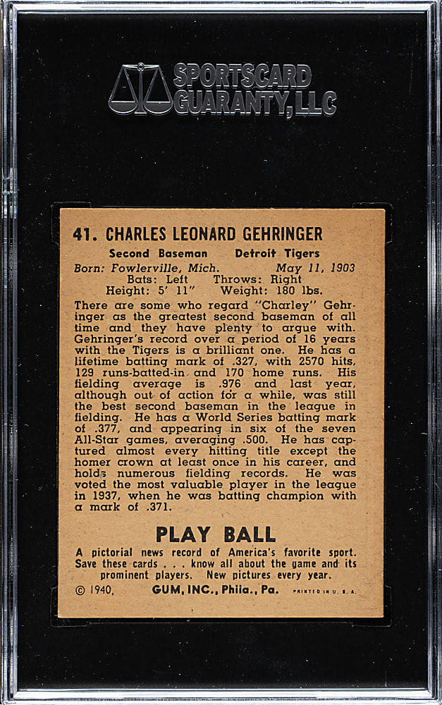 1940 R335 Play Ball #41 Charles Gehringer SGC EX+ 5.5