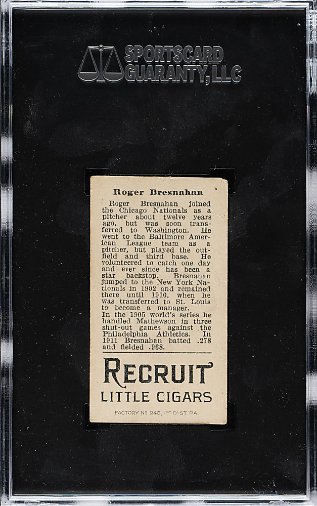 1912 T207 Brown Background Roger Bresnahan SGC GOOD 2