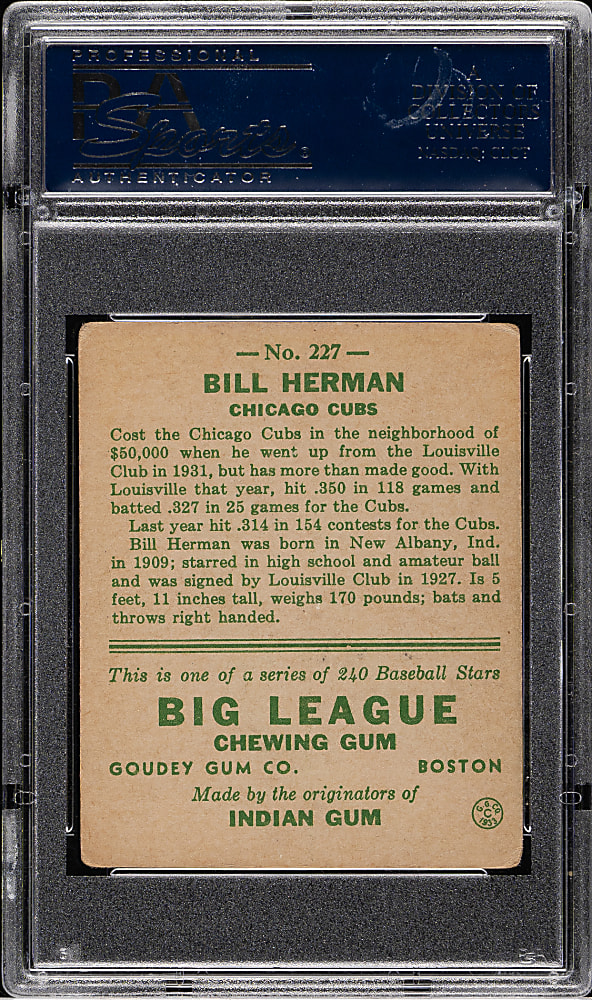 1933 R319 Goudey #227 Bill Herman PSA GOOD 2 (MC)