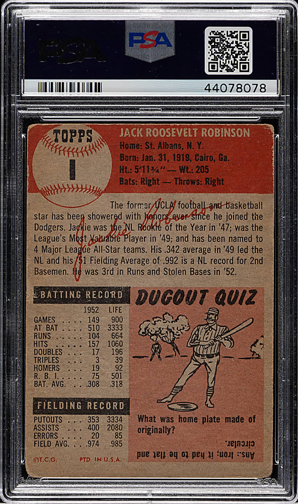 1953 Topps #1 Jackie Robinson PSA GOOD 2