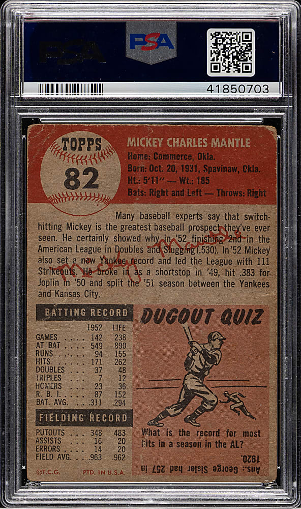 1953 Topps #82 Mickey Mantle PSA POOR 1