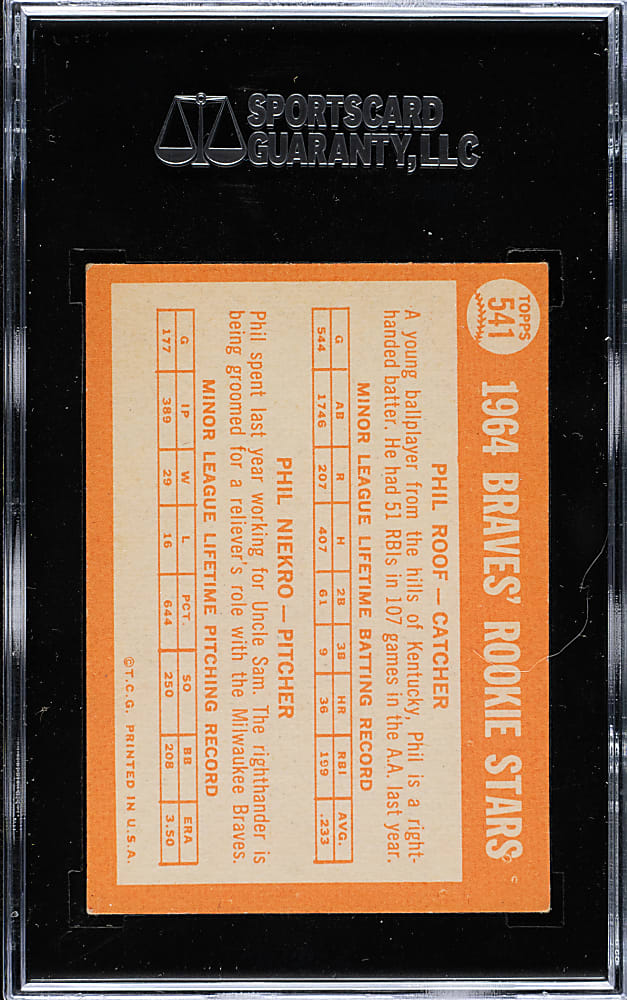 1964 Topps #541 Phil Niekro Rookie SGC EX 60