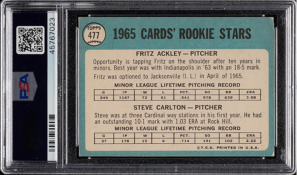 1965 Topps #477 Steve Carlton Rookie PSA VG-EX 4