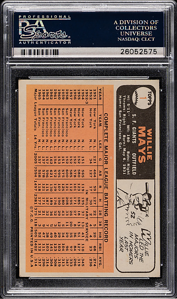 1966 Topps #1 Willie Mays PSA VG 3