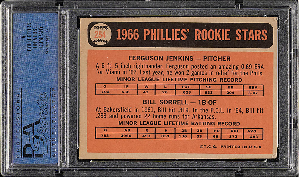 1966 Topps #254 Fergie Jenkins Rookie PSA VG-EX 4