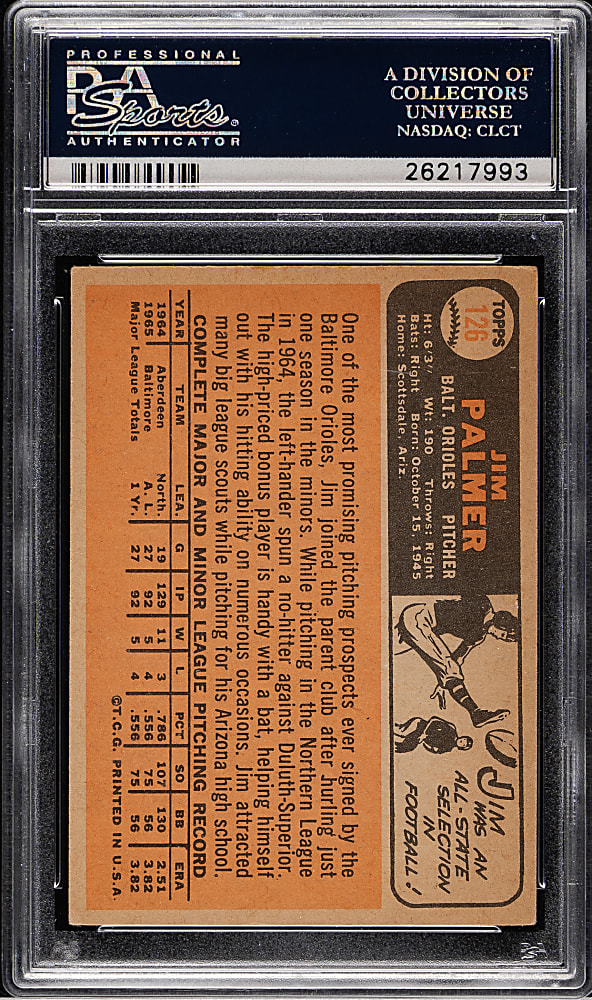 1966 Topps #126 Jim Palmer Rookie PSA VG-EX 4
